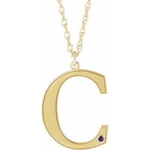 10K Yellow Gold Engravable Imitation Alexandrite Initial C 18" Necklace
