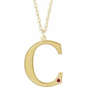 10K Yellow Gold Engravable Imitation Ruby Initial C 18" Necklace