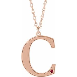 Engravable Imitation Ruby Initial C 18" Necklace