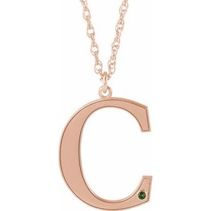 14K Rose Gold Engravable Imitation Peridot Initial C 18" Necklace
