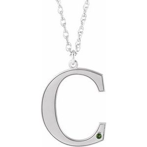 10K White Gold Engravable Imitation Peridot Initial C 18" Necklace
