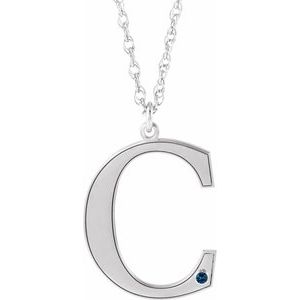Engravable Imitation Blue Sapphire Initial C 18" Necklace