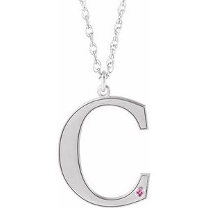 Engravable Imitation Pink Tourmaline Initial C 18" Necklace