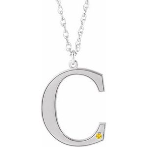 14K White Gold Engravable Imitation Citrine Initial C 18" Necklace