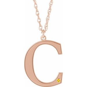14K Rose Gold Engravable Imitation Citrine Initial C 18" Necklace