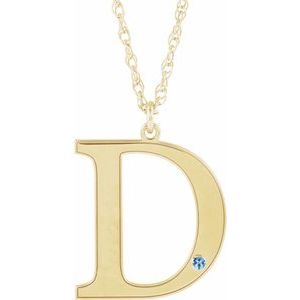 Engravable Imitation Aquamarine Initial D 18" Necklace