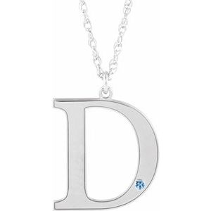 Engravable Imitation Aquamarine Initial D 18" Necklace