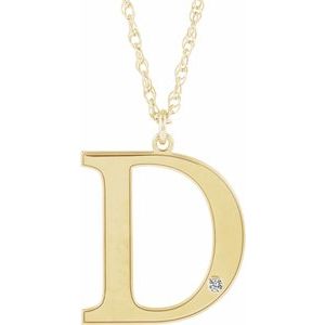 10K Yellow Gold Engravable Imitation Diamond Initial D 18" Necklace