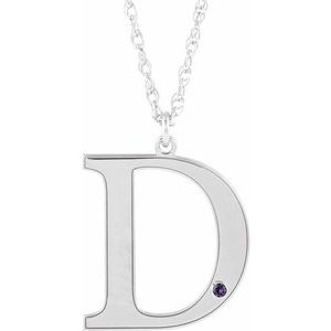 14K White Gold Engravable Imitation Alexandrite Initial D 18" Necklace