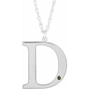 10K White Gold Engravable Imitation Peridot Initial D 18" Necklace