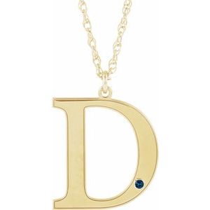 Engravable Imitation Blue Sapphire Initial D 18" Necklace