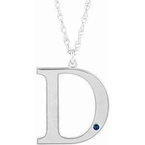 Engravable Imitation Blue Sapphire Initial D 18" Necklace