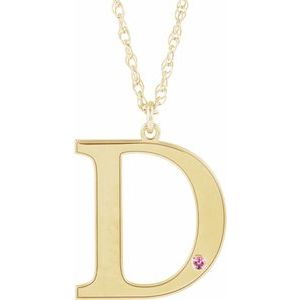 Engravable Imitation Pink Tourmaline Initial D 18" Necklace