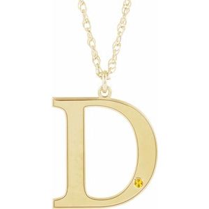 10K Yellow Gold Engravable Imitation Citrine Initial D 18" Necklace