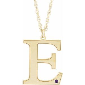 14K Yellow Gold-Plated Sterling Silver Engravable Imitation Amethyst Initial E 18" Necklace