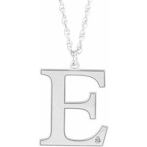 14K White Gold Engravable Imitation Diamond Initial E 18" Necklace