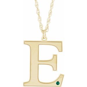 Engravable Imitation Emerald Initial E 18" Necklace