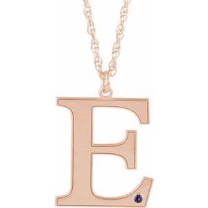 Engravable Imitation Alexandrite Initial E 18" Necklace