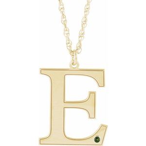 Engravable Imitation Peridot Initial E 18" Necklace