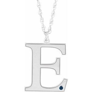 Engravable Imitation Blue Sapphire Initial E 18" Necklace