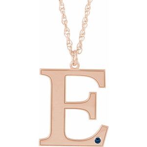 Engravable Imitation Blue Sapphire Initial E 18" Necklace