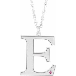 Engravable Imitation Pink Tourmaline Initial E 18" Necklace