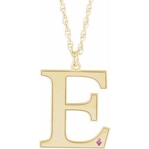 Engravable Imitation Pink Tourmaline Initial E 18" Necklace