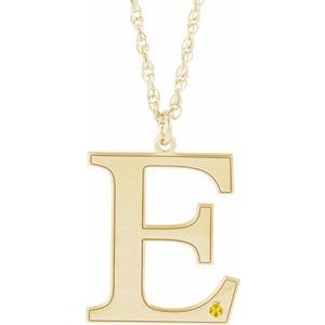 14K Yellow Gold-Plated Sterling Silver Engravable Imitation Citrine Initial E 18" Necklace