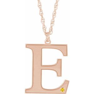 14K Rose Gold Engravable Imitation Citrine Initial E 18" Necklace
