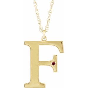 Engravable Imitation Mozambique Garnet Initial F 18" Necklace