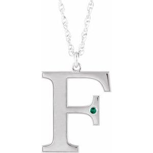 Engravable Imitation Emerald Initial F 18" Necklace