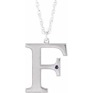 Engravable Imitation Alexandrite Initial F 18" Necklace
