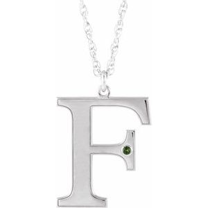 Engravable Imitation Peridot Initial F 18" Necklace