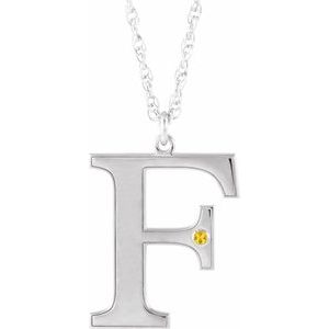 Engravable Imitation Citrine Initial F 18" Necklace