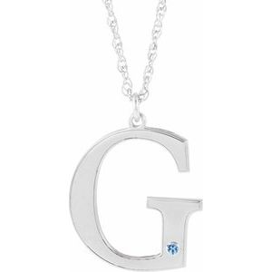 Engravable Imitation Aquamarine Initial G 18" Necklace