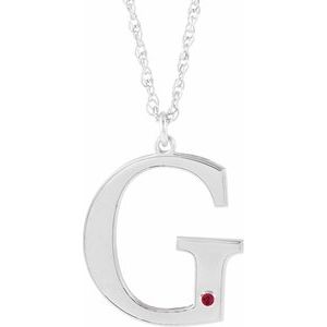 Engravable Imitation Ruby Initial G 18" Necklace