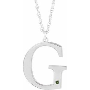 Engravable Imitation Peridot Initial G 18" Necklace