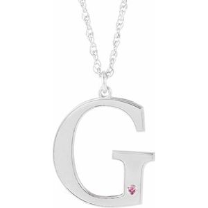 Engravable Imitation Pink Tourmaline Initial G 18" Necklace