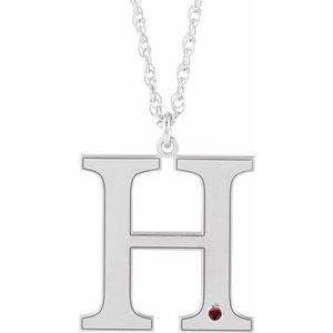 Engravable Imitation Mozambique Garnet Initial H 18" Necklace