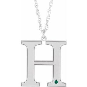 Engravable Imitation Emerald Initial H 18" Necklace