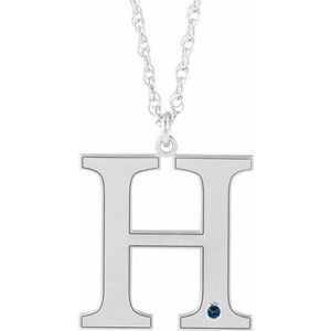 Engravable Imitation Blue Sapphire Initial H 18" Necklace