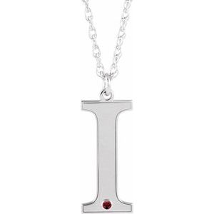 Engravable Imitation Mozambique Garnet Initial I 18" Necklace