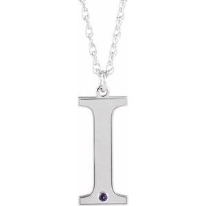 Engravable Imitation Alexandrite Initial I 18" Necklace