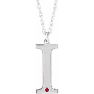 Engravable Imitation Ruby Initial I 18" Necklace