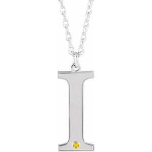 Engravable Imitation Citrine Initial I 18" Necklace
