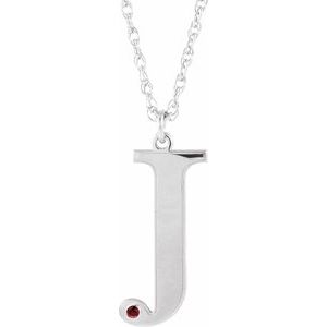 Engravable Imitation Mozambique Garnet Initial J 18" Necklace