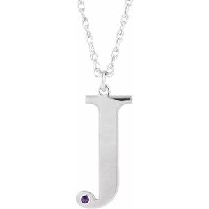 Engravable Imitation Amethyst Initial J 18" Necklace