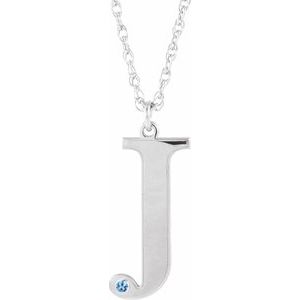 Engravable Imitation Aquamarine Initial J 18" Necklace