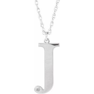 Engravable Imitation Diamond Initial J 18" Necklace