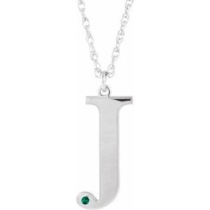 Engravable Imitation Emerald Initial J 18" Necklace